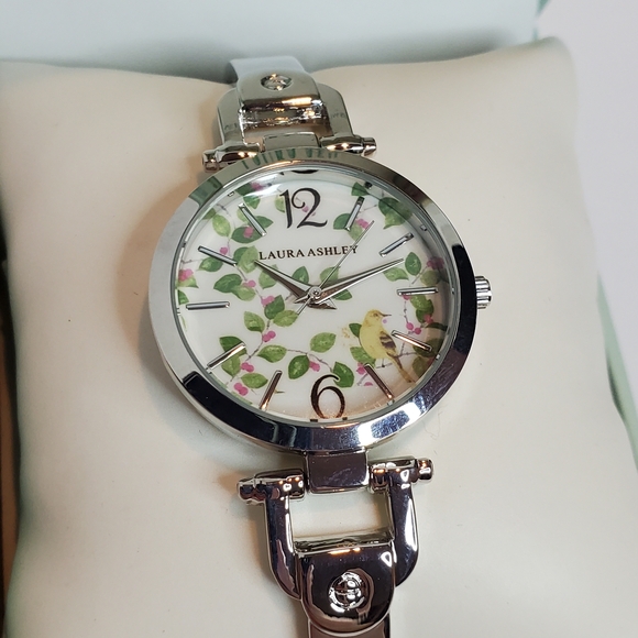 Laura Ashley Accessories - Laura Ashley Silver Watch with Floral and Bird Design NWT